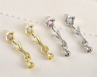 14K Gold Plated CZ Flower Hook and Eye Clasps, Hook Clasp For Jewelry Supplies, Hook and Eye Connectors, Flower Clasps, Hook Connectors