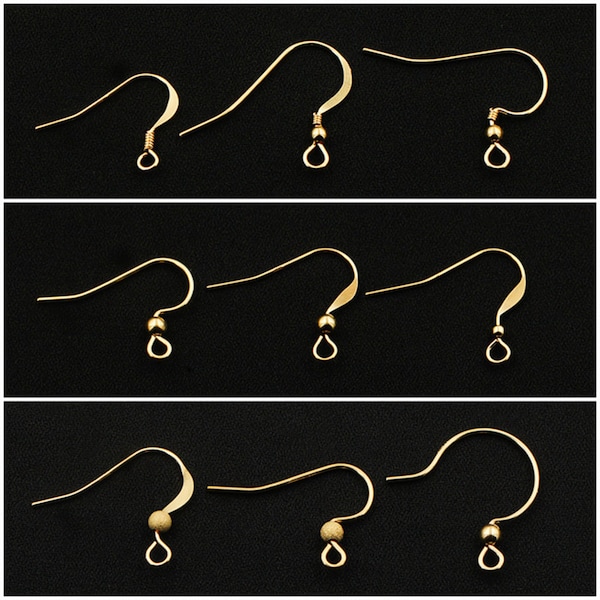 14K Gold Filled Flat Ear Wires w/ Coil or Bead, Gold Filled Earring Wire, Ear Hook, Earring Component,Ear Wire Hook,Earring Jewelry Findings