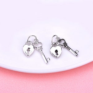 Sterling Silver Heart Lock and Key Charm Pendant, Padlock Bracelet, Romantic Necklace,Valentine Earring,Relationship Jewelry,Love Lock Charm