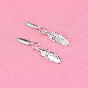Dije de pluma doble de plata esterlina, dije de pluma de plata s925 para joyería, dije de pulsera, dije de pendiente, dije de pluma