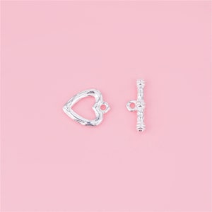 Sterling Silver Hammered Heart Toggle Clasp, s925 Silver Heart Toggle Clasps Set For Jewelry Making Supplies, Bracelet Clasp, Necklace Clasp