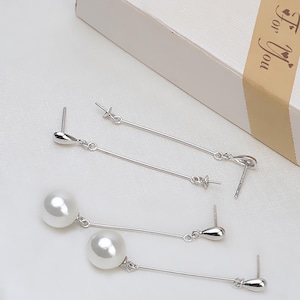 Engastes de pendientes con borlas de plata esterlina, engastes de pendientes con pasador de gota de agua de plata s925, pieza en bruto para pendientes, cuentas de perla perforadas a la mitad, clavija y copa