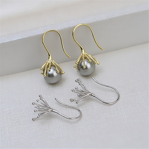 Sterling Silver Earring Settings, Silver Claw Hook Earrings, Earring Blanks  Tray, Top Drilled Pearl Beads, Peg Mountings, Earring Component 
