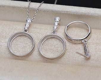 Sterling Silver CZ 3 Zircon Jewelry Setting, Round Blank Bezel For Pendant/ Post Earring Settings, Cabochon Settings, Jewelry Base 12mm