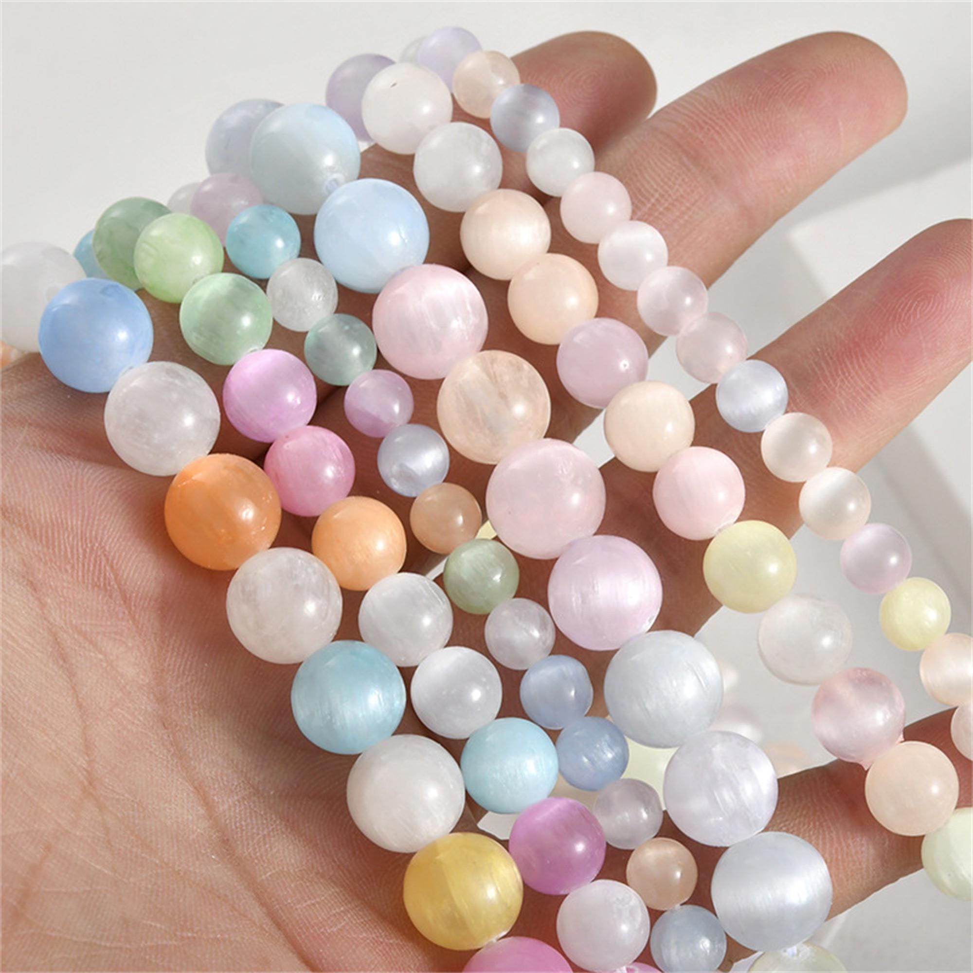 Bracciale Elastico Di Occhio Di Gatto 8mm Con Perle Di Fiume Multicolor