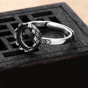 Sterling Silver Flower Ring Setting, s925 Silver Round Bezel Cup Setting, Sterling Silver Ring Blanks,Adjustable Ring Blanks 10*10mm