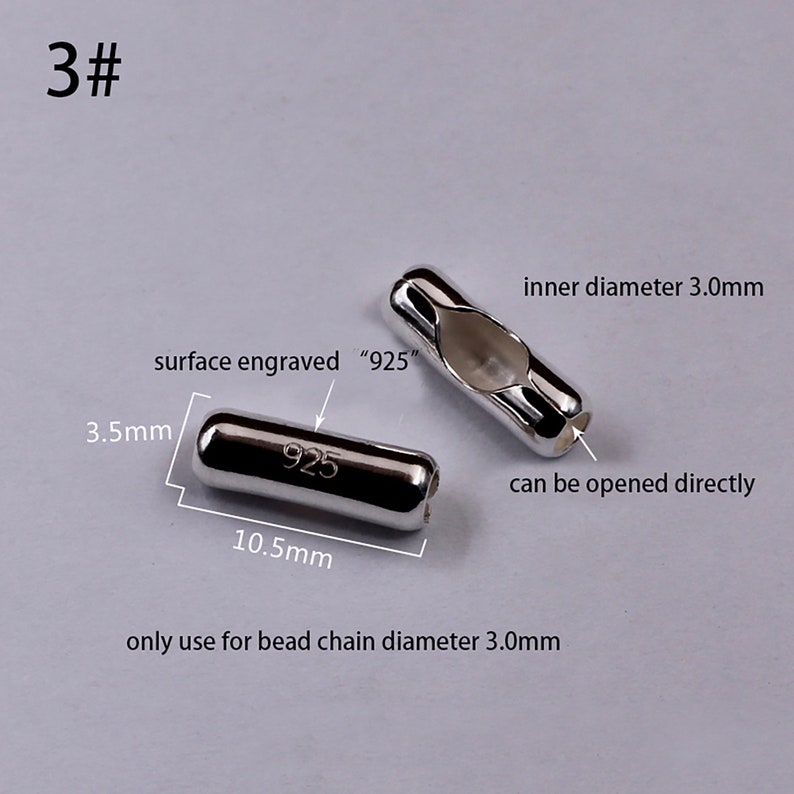 Chain Closures Sterling Silver Ball Chain Closures, 925 Silver Ball Chain Clasp, 925 ...