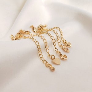 14K ゴールドメッキ延長チェーン、ロブスタークラスプ付きハートチェーン、ジュエリー製作用ブレスレットネックレスの延長チェーン、クラスプエンド