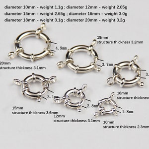 Sterling Silver Spring Ring Clasp, Pearl Clasp 2 Strands, Clasp with Loop, Clasp Connector for Bracelet Necklace 10mm 12mm 16mm 18mm 20mm image 3