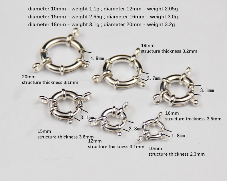 Sterling Silver Spring Ring Clasp, Pearl Clasp 2 Strands, Clasp with Loop, Clasp Connector for Bracelet Necklace 10mm 12mm 16mm 18mm 20mm image 3