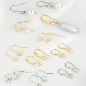 14K Gold Plated CZ Round Zircon Earring Hooks, Gold Tone Earring Hooks with Loop, Earrings Hook, Earring Wire, Ear Wire Hook