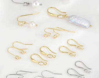 14Kゴールドメッキイヤリング金具、キュービックパヴェイヤリング