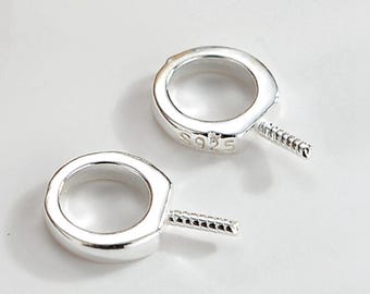 Sterling Silver Pendant Setting,s925 Silver Charm Pendant Bails For Supplies,Screw Eye Pins,Screw Peg Drop,Eye Pin,Half Drilled Pearl Mounts