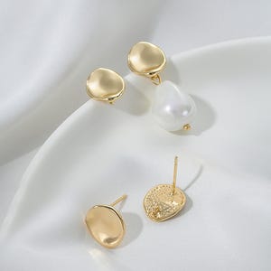 14K Vergoldete Lotus Blatt Ohrring Post mit Schlaufe, Konkave Post Ohrringe, Runde Ohrstecker, Ohrstecker, Ohrring Komponente, Ohrring Herstellung