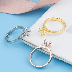 Sterling Silver Ring Setting, s925 Silver Prong Claw Bezel Cup Setting, Sterling Silver Ring Blanks, Adjustable Ring Blanks 3.5-7.5mm