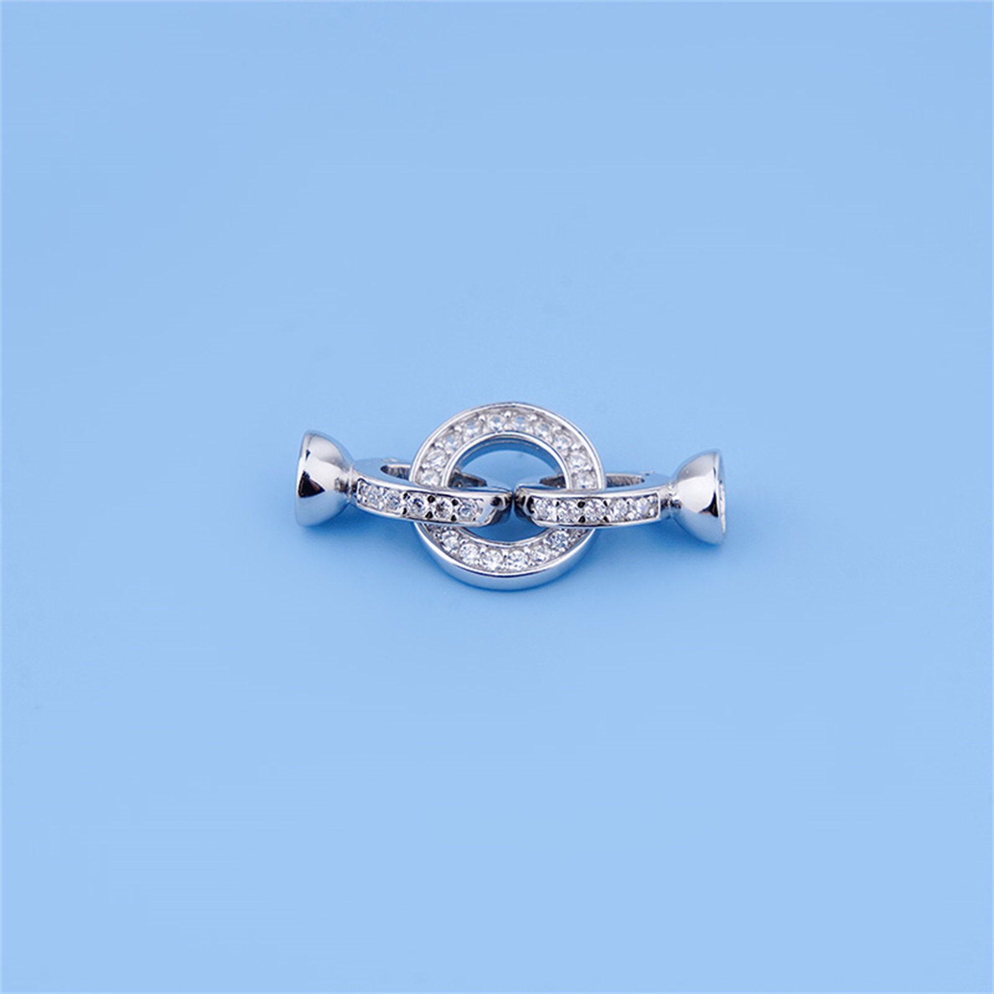 Chiusura In Argento Sterling 925 Per Bracciale Con Perle – 3 Fili, Zirconi, Lucida, Misura 26x13,5 Mm, Foro Anello 8,5x5,5 Mm