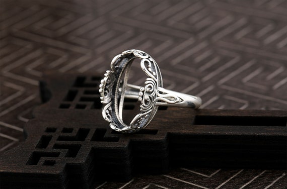Sterling Silver Ring Setting, S925 Silver Oval Bezel Cup
