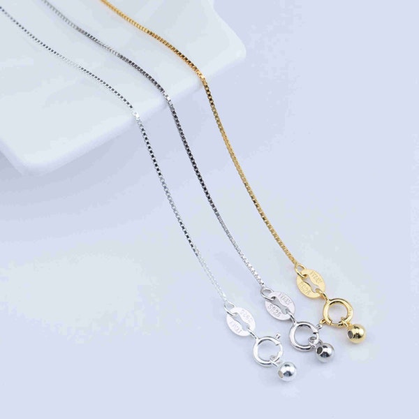 18.5" Sterling Silver Box Chain, s925 Silver Box Chain For Jewelry Making Supplies, Finished Necklace with Silicone Bead Needle