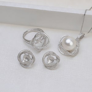 Sterling Silver Bird&#39;s Nest Jewelry Setting, Nest Pendant/ Post Earrings/ Ring Setting, Half Drilled Pearl Mounts, Peg & Cup 10mm 13mm 14mm