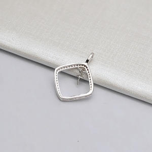 Sterling Silver Pendant Setting, Silver CZ Hollow Square Pendant Setting For Jewelry Making Supplies, Half Drilled Pearl Mounts,Peg&Cup 10mm