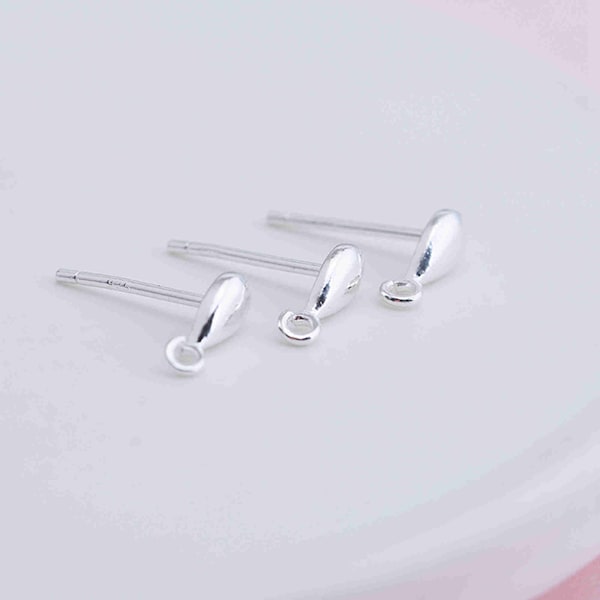 Sterling Silver Water Drop Earring Post, s925 Silver Earring Post For Jewelry Making Supplies, Simple Earring Post with Loop