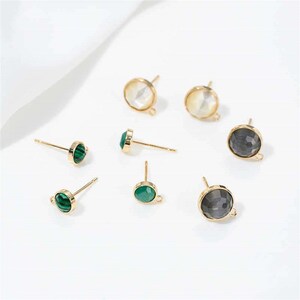 14K Gold Plated CZ Round Stud Earring with Loop, Faceted Stone Earring Post, Circle Earring Stud, Dainty Earrings Post, Earring Component