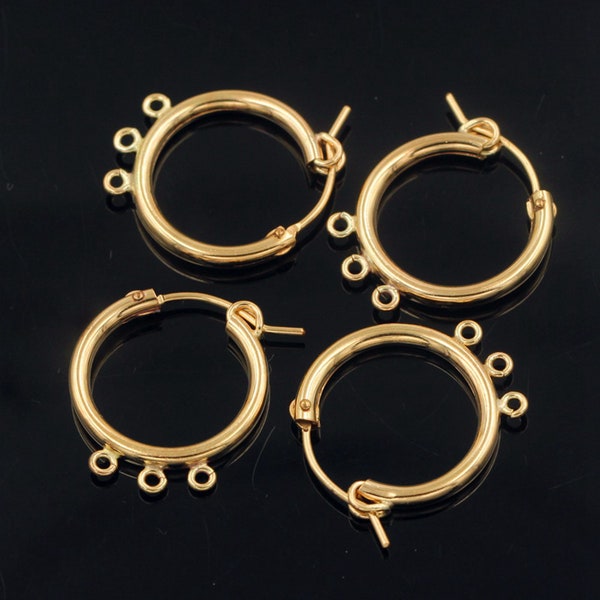 Orecchino a cerchio Eurowire riempito in oro 14K con 3 anelli aperti, Cerchi per orecchie riempiti in oro, Componente per orecchini, Cerchi per orecchini, Cerchi per orecchini 15mm 19mm