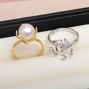 Sterling Silver Ring Setting, s925 Silver Baroque Ring Setting, Sterling Silver Ring Blanks, Adjustable  Style,Half Drilled Pearl Mounts