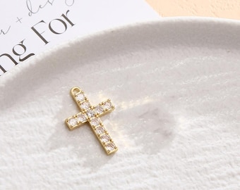14K Gold Plated Cross Charm Pendant, Christian Bracelet, Faith Charm, Catholic Earring, Jesus Cross Jewelry, Religious Charm,Statement Charm