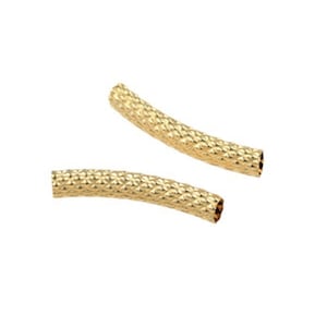 14K Gold Filled Quilted Curve Tubes, Gold Filled Curve Tube Beads, Noodle Tube Beads, Bracelet Tube Bead 5MM*34MM