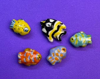 Colorful Ceramics Fish Beads, Sea Life Bead, Ocean Bead, Marine Bead, Fishing Bead, Bracelet Spacer, Fisherman Bead, Animal Bead 15*12mm