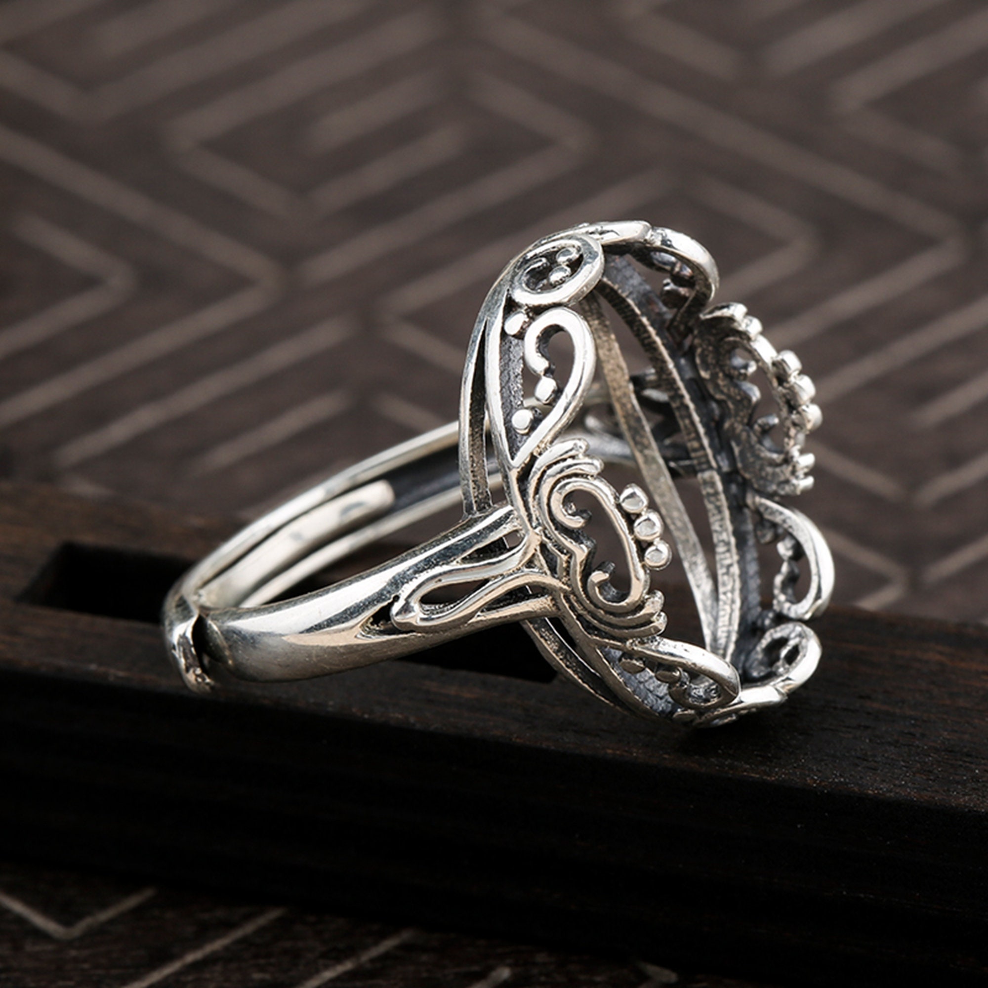 Sterling Silver Ring Setting, S925 Silver Oval Bezel Cup