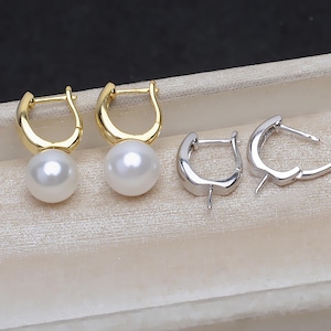 Sterling Silver U shaped Hoop Earrings Jewelry Setting, Silver U shaped Ear Wire Hoop Earrings Setting, Half Drilled Pearl Mounts,Peg Mounts