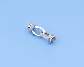 Sterling Silver CZ Cord End Cap, s925 Silver Leather Cord End Cap, Cord End Cap with Hook Clasp,Cord End Cap Connector for Bracelet Necklace
