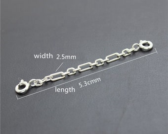 Sterling Silver Paper Clip Chain Extensions with Spring Clasp, Rectangle Extender Chain, Bracelet Extension Chain, Necklace Chain Extender