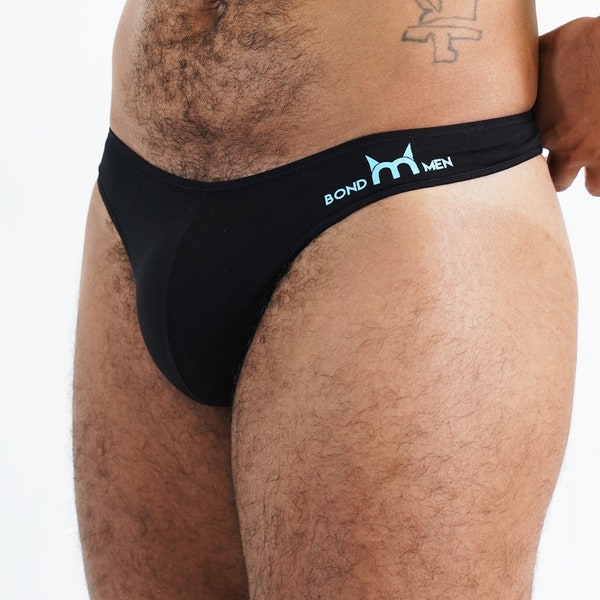 Men's Breathable Low Rise Thongs Underwear, Cheeky Black G-String Thong