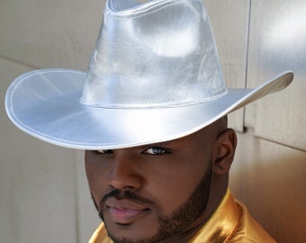 Metallic Silver Wide Brim Cowboy Hat, Space Cowboy hat, Large brim, cowboy, cowgirl hat, fedora, exclusive visor