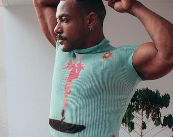 Y2K Mint Waffle Mens Crop Top