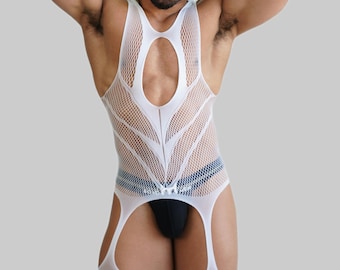 White Unisex Stretchable Mesh Suit Reversible Onesie One Suit