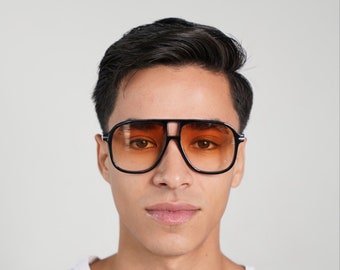 Oversized Orange Tint Retro Black Framed Sunglasses