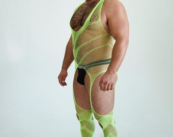 Yellow Green Unisex Stretchable Mesh Suit Reversible Onesie One Suit