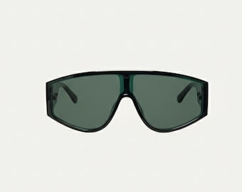 Green Avant-Garde Sunglasses | Unisex Wrap Shield Shades | Retro Y2K Sporty Goggles | UV400 Streetwear Eyewear