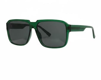 Retro Green Square Sunglasses | Unisex Oversized Shades | Vintage Transparent Frame UV400 Protection Eyewear
