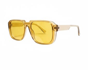 Yellow Oversized Sunglasses Retro Square Transparent Frame Fashion Eyewear