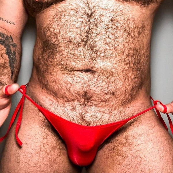 Sexy Mini Bikini Men Low Rise Thong Swimwear, Red Hot Bikini