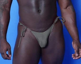 Men’s Gray Tie Side Bikini Adjustable Swim Brief Minimal Swimwear