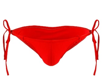 Men’s Red Tie Side Bikini Adjustable Swim Brief Minimal Swimwear