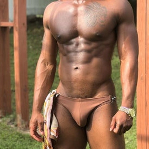 Mens Swimsuit Side Clipper, Chocolate Brown Men’s Brief Bikini Swim