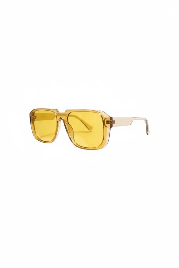 Yellow Oversized Sunglasses Retro Square Transparent Frame Fashion Eyewear