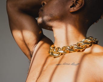 Men's Wide chunky fashion Thick Gold Chain Choker, Layered Chunky Choker Necklaces Lock Chain Necklace Men